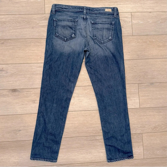 Paige Premium Dark Denim Roxbury Stretch Mid-rise Distressed Straight Leg 29 EUC - Picture 3 of 13